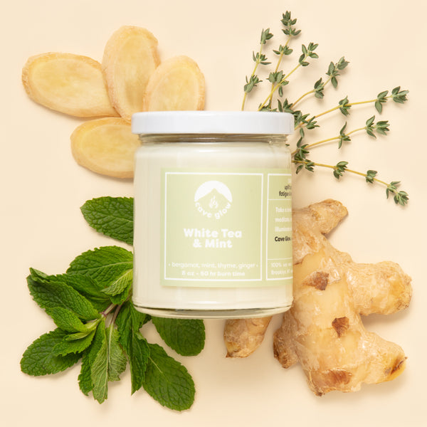 White Tea & Mint Candle by Cave Glow Studio Amborella Organics